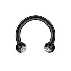 Taşlı Siyah Çelik Yarım Halka Piercing, Tragus-Daith-Helix-Dudak-Septum