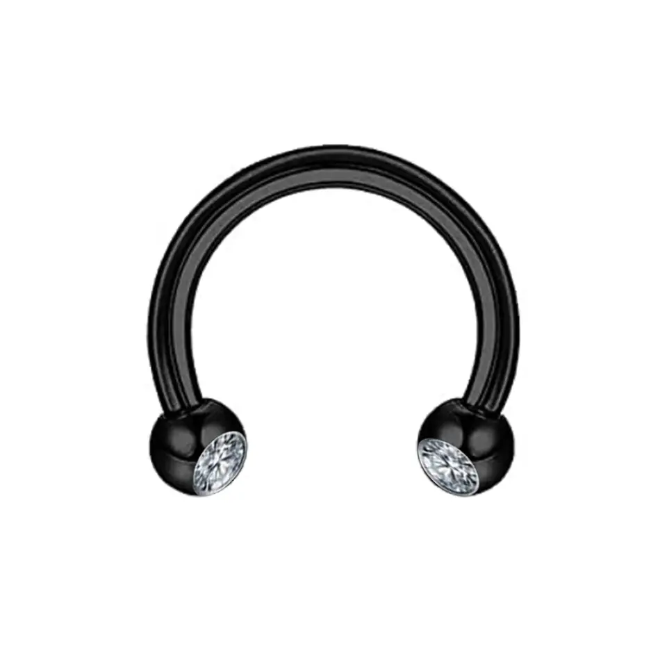 Siyah renkli zirkon taşlı yarım halka tasarımı 316L cerrahi çelik burun dudak kıkırdak piercing