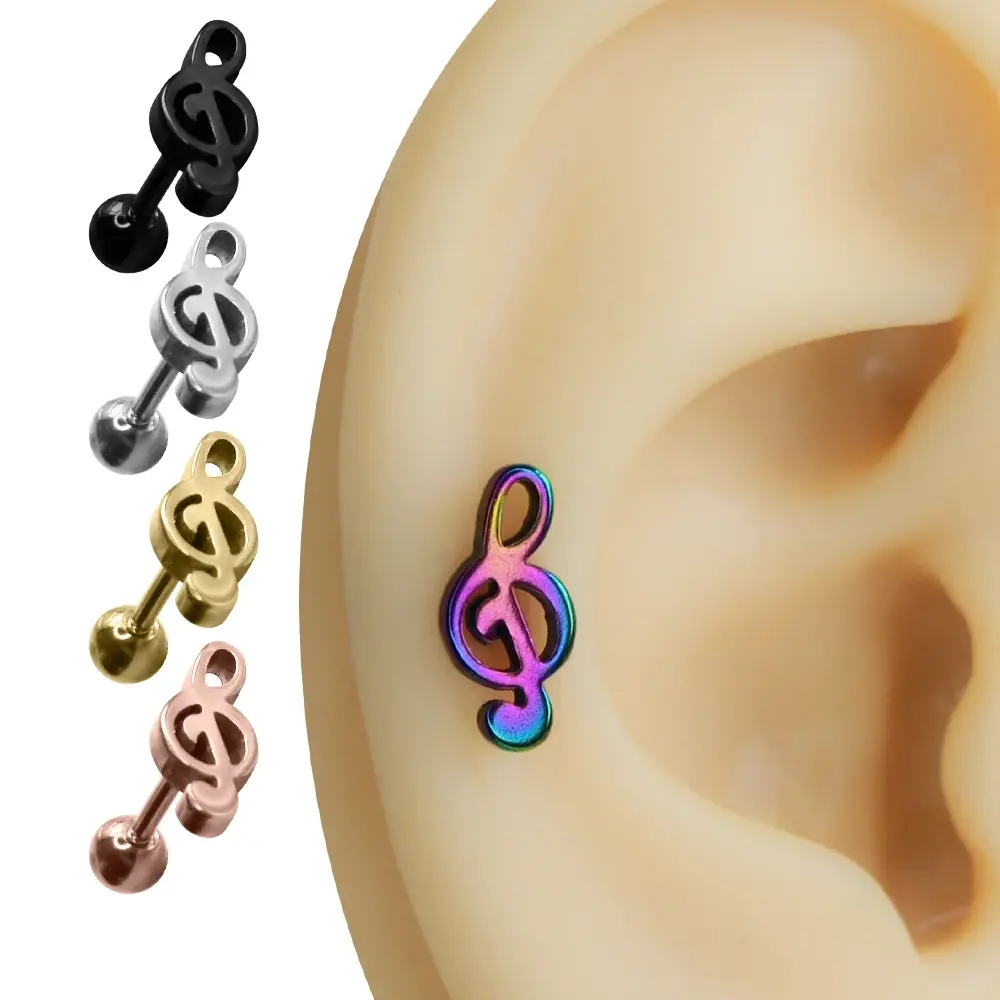 Treble Melody - Melodi Anahtarı Tasarım 316L Cerrahi Çelik Kıkırdak Helix Piercing Rose