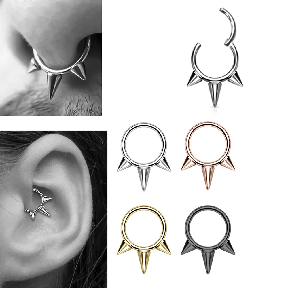 Dört farklı renk seçeneğiyle menteşeli clicker Spike tasarımı 316L cerrahi çelik halka septum kıkırdak piercing
