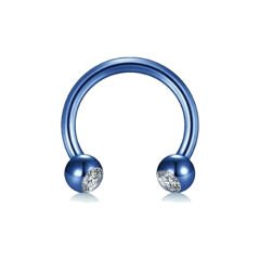 Taşlı Mavi Çelik Yarım Halka Piercing, Tragus-Daith-Helix-Dudak-Septum