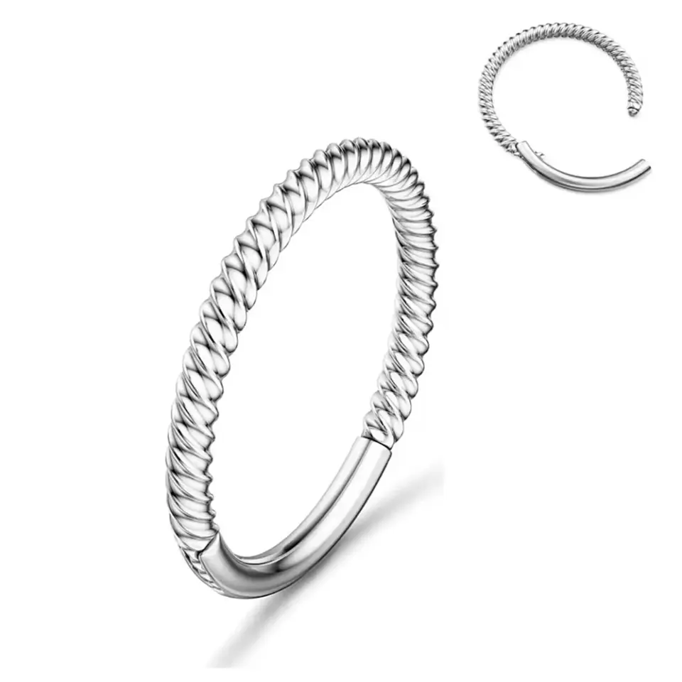 Gümüş renkli menteşeli clicker Burma tasarımı 316L cerrahi çelik halka septum kıkırdak piercing