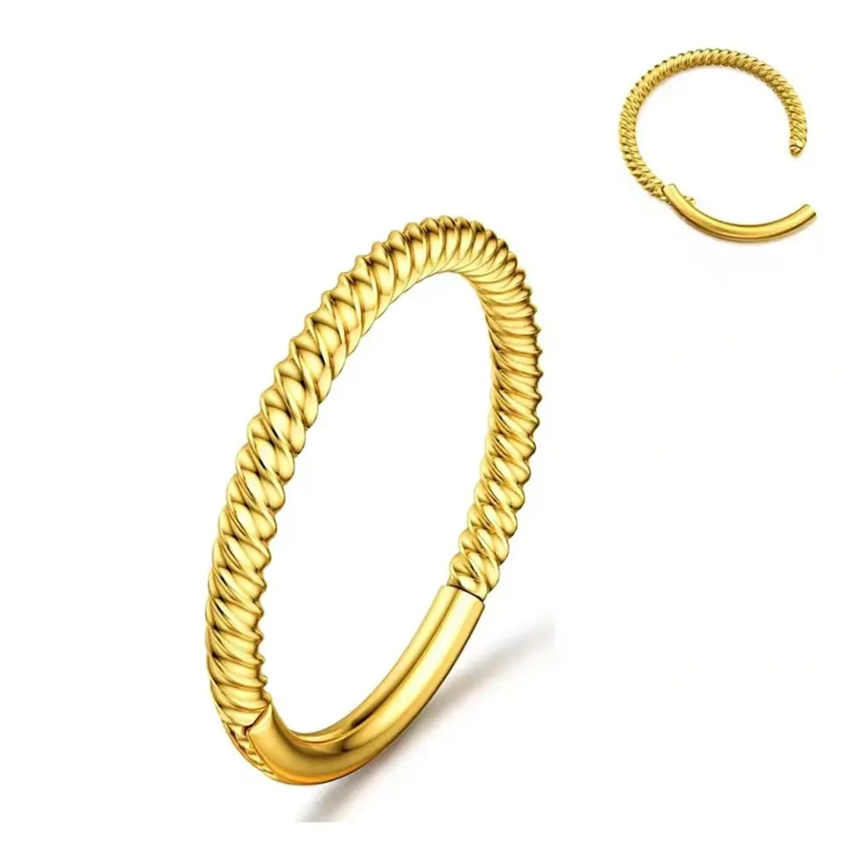 Gold renkli menteşeli clicker Burma tasarımı 316L cerrahi çelik halka septum kıkırdak piercing
