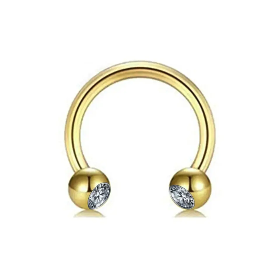 Altın renkli zirkon taşlı yarım halka tasarımı 316L cerrahi çelik burun dudak kıkırdak piercing