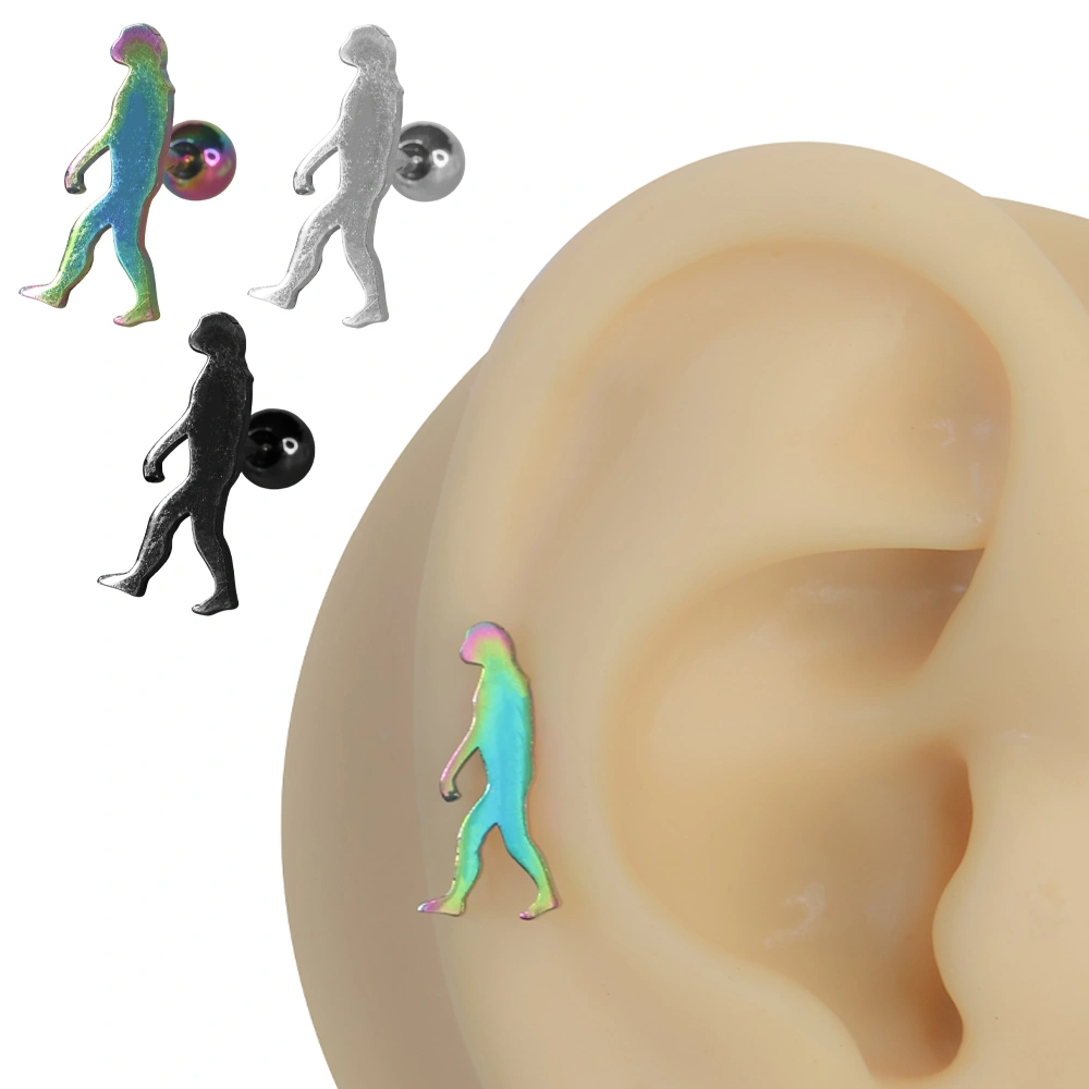 Kulak üzerinde sergilenen 316L cerrahi çelik arkadan vidalı homo erectus helix kıkırdak piercing