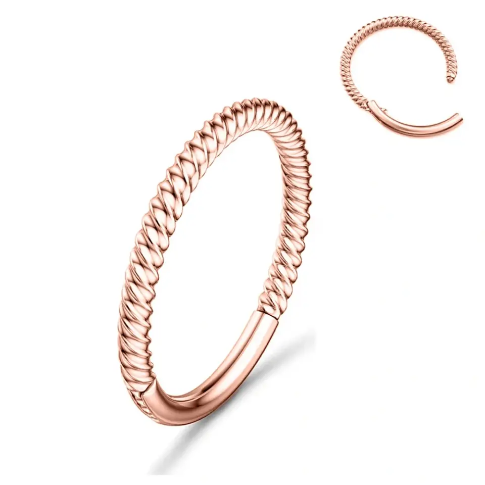 Rose renkli menteşeli clicker Burma tasarımı 316L cerrahi çelik halka septum kıkırdak piercing