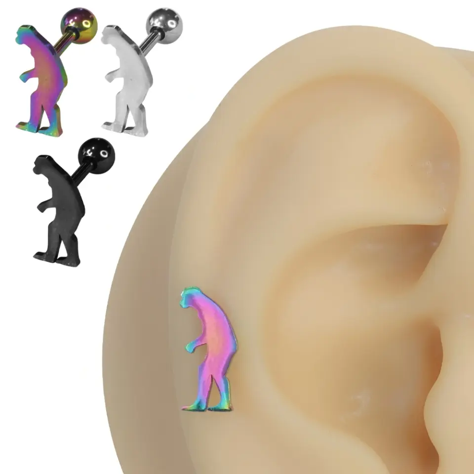 Kulak kıkırdağı üzerinde sergilenen 316L cerrahi çelik arkadan vidalı homo habilis helix kıkırdak piercing