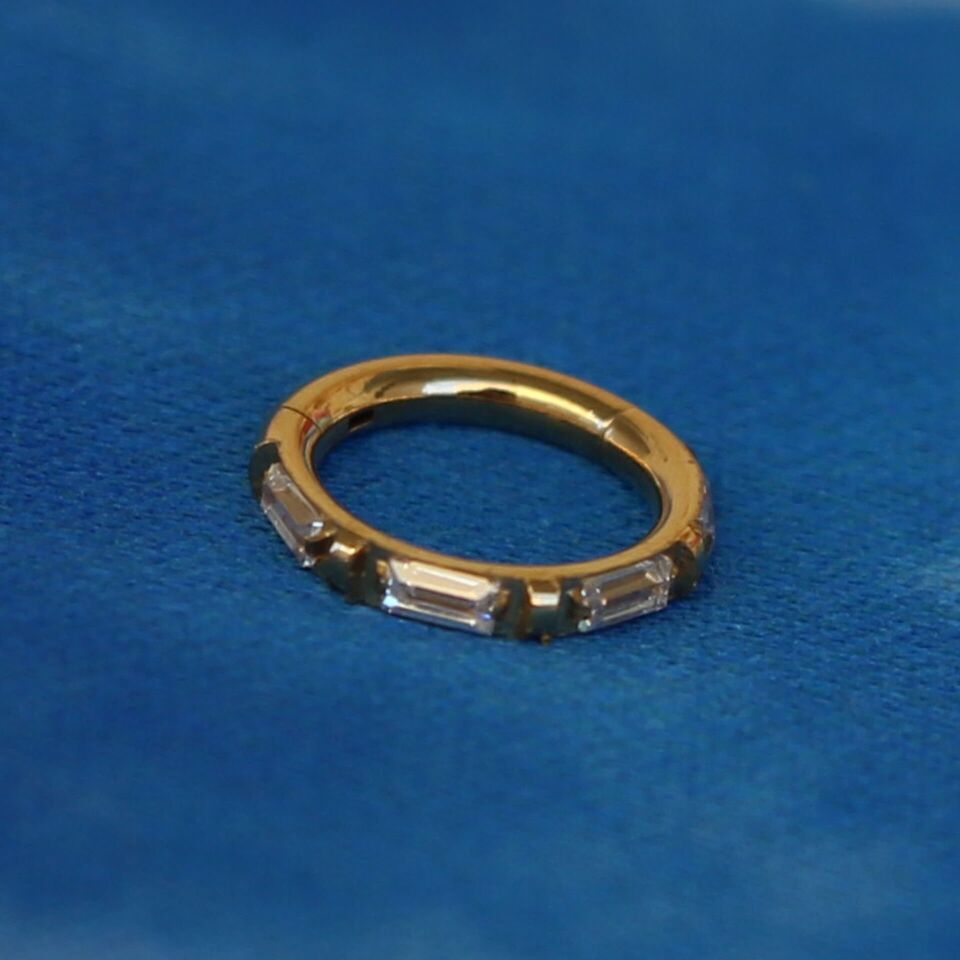 Golden Baguette Altın Renk Menteşeli Clicker 316L Cerrahi Çelik Halka Septum Kıkırdak Piercing 6mm