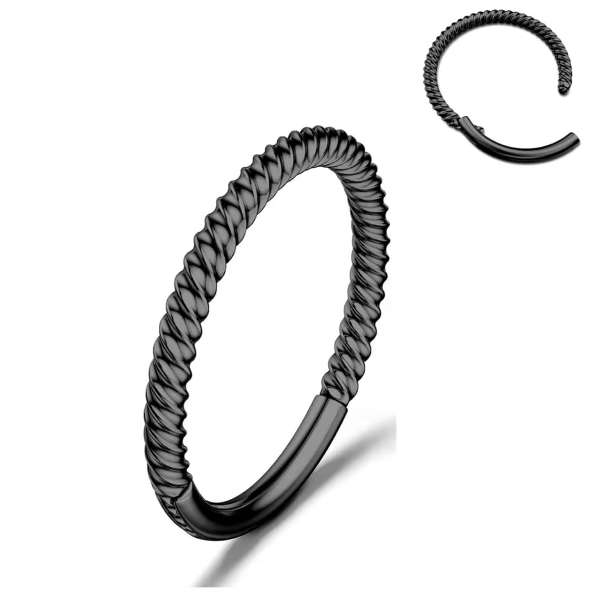 Çelik Kilitli Burgulu Siyah Halka Piercing, Tragus-Smiley-Helix-Dudak-Auricle-Kıkırdak
