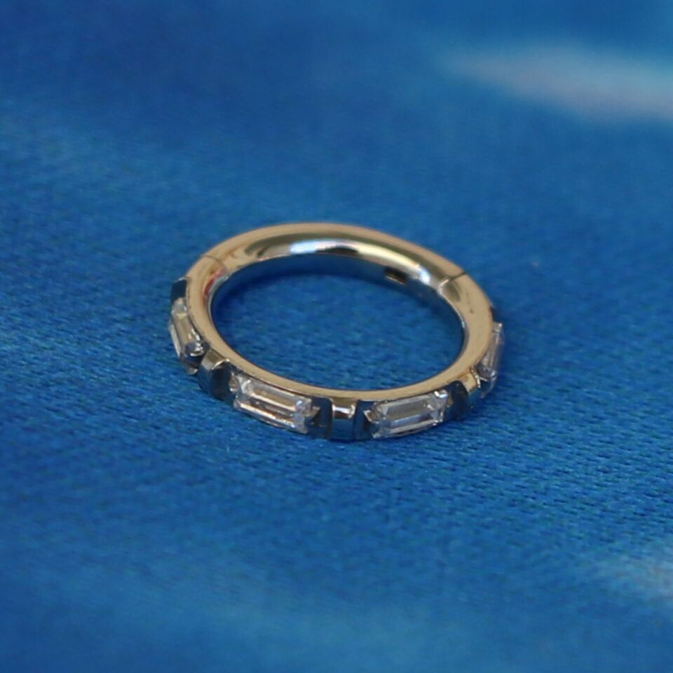 Baguette Luxe Gümüş Renk Menteşeli Clicker 316L Cerrahi Çelik Halka Septum Kıkırdak Piercing 6mm