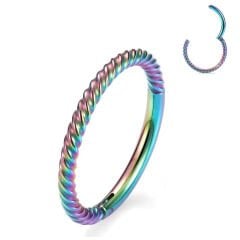 Çelik Kilitli Burgulu Gökkuşağı Halka Piercing, Tragus-Smiley-Helix-Dudak-Auricle-Kıkırdak