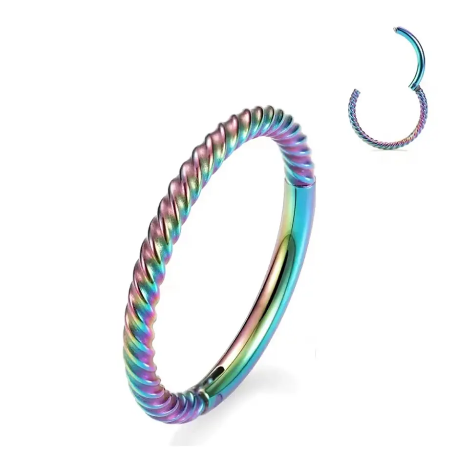 Gökkuşağı renkli menteşeli clicker Burma tasarımı 316L cerrahi çelik halka septum kıkırdak piercing