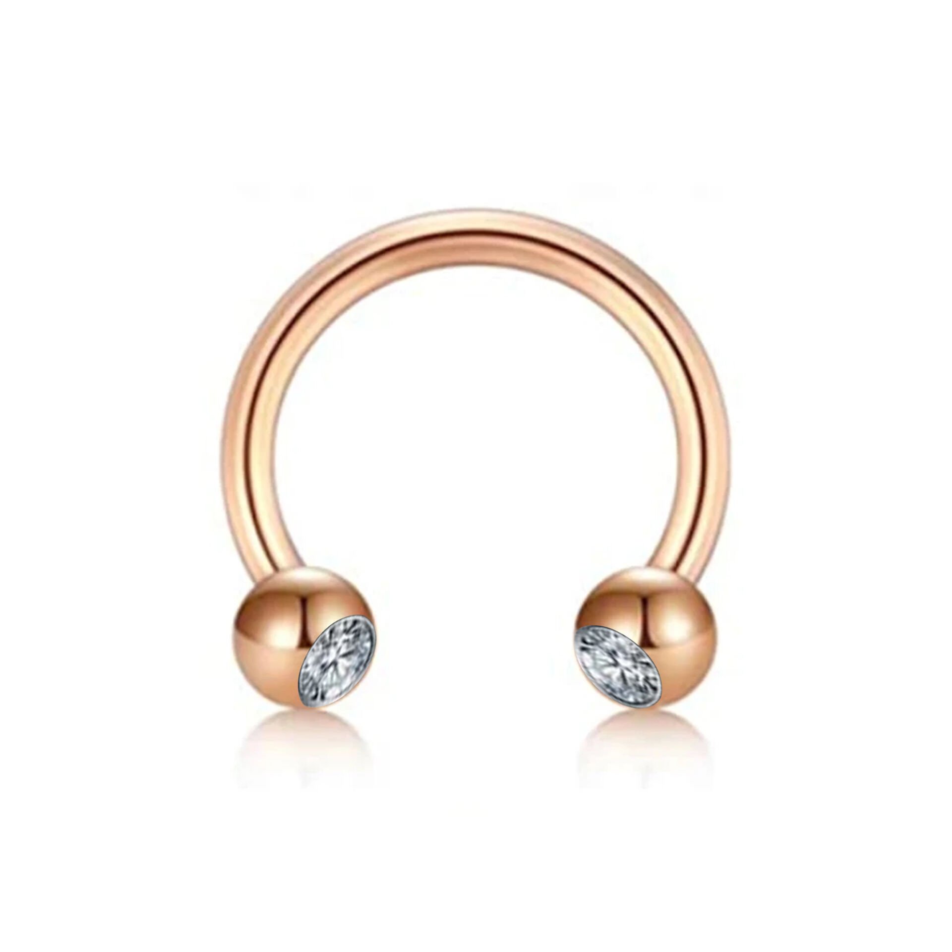 Taşlı Rose Çelik Yarım Halka Piercing, Tragus-Daith-Helix-Dudak-Septum