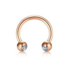 Taşlı Rose Çelik Yarım Halka Piercing, Tragus-Daith-Helix-Dudak-Septum