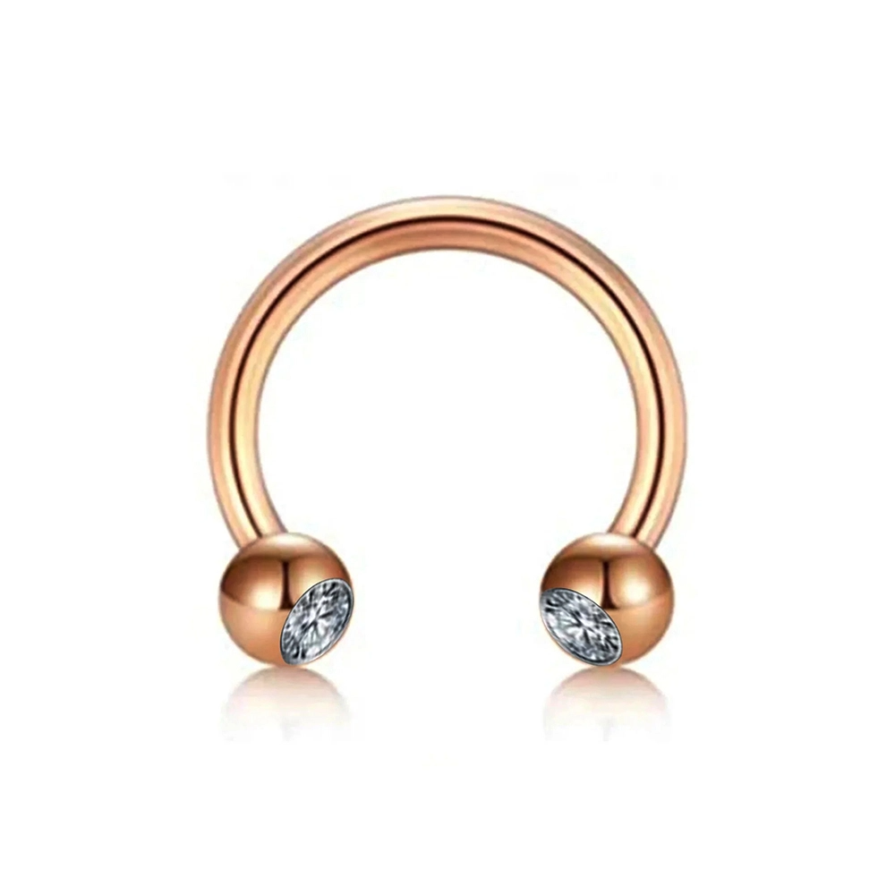Rose renkli zirkon taşlı yarım halka tasarımı 316L cerrahi çelik burun dudak kıkırdak piercing