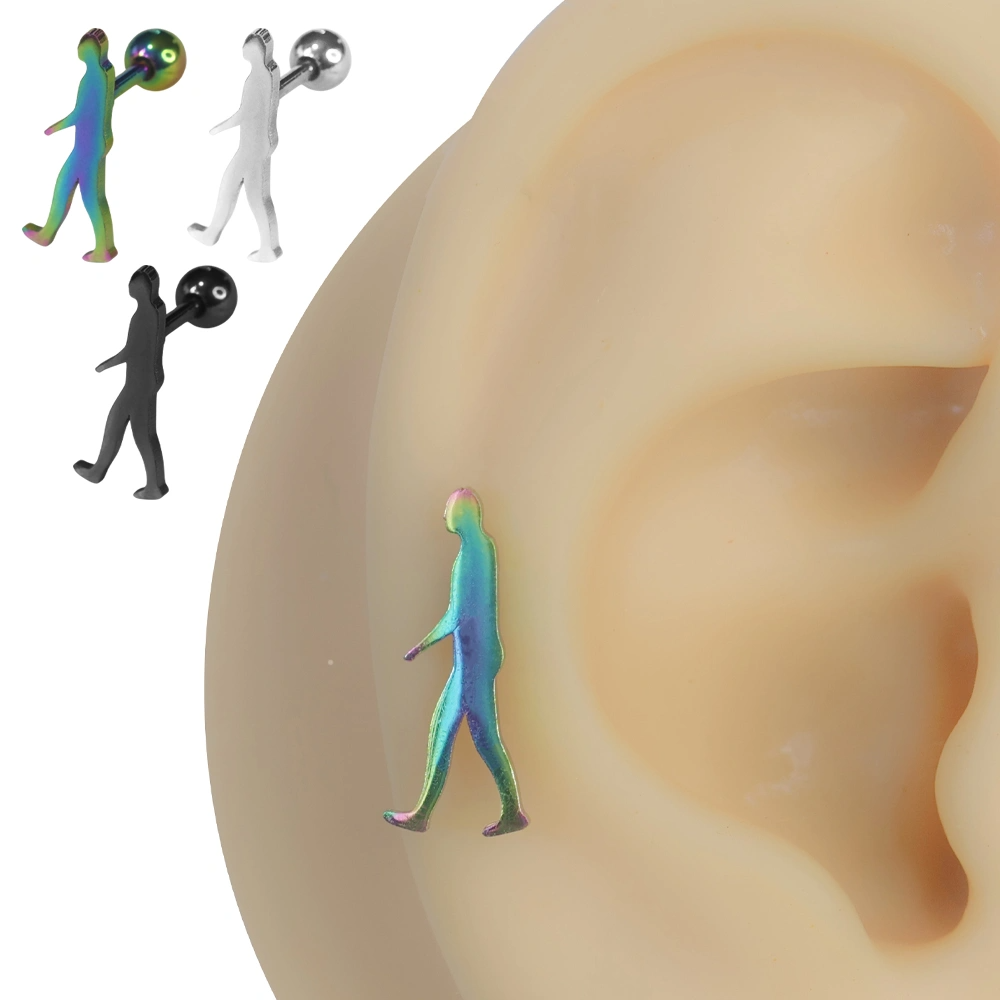 Kulak üzerinde sergilenen 316L cerrahi çelik arkadan vidalı homo sapiens helix kıkırdak piercing
