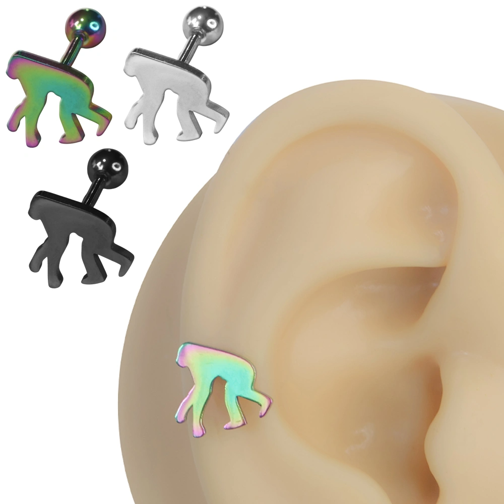 Kulak üzerinde sergilenen 316L cerrahi çelik arkadan vidalı australopithecus helix kıkırdak piercing