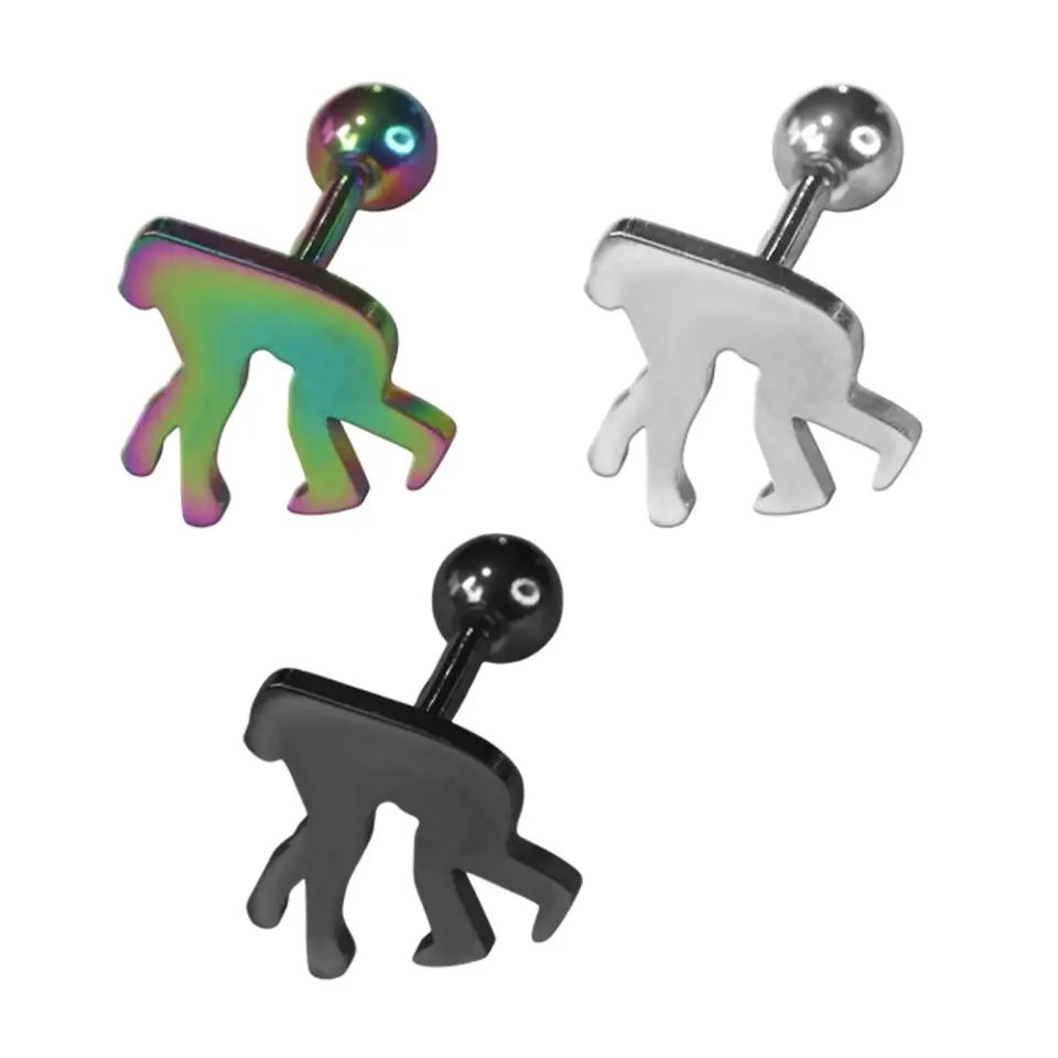 Gökkuşağı gümüş ve siyah renk seçenekli kararmayan 316L çelik helix kıkırdak piercing modelleri