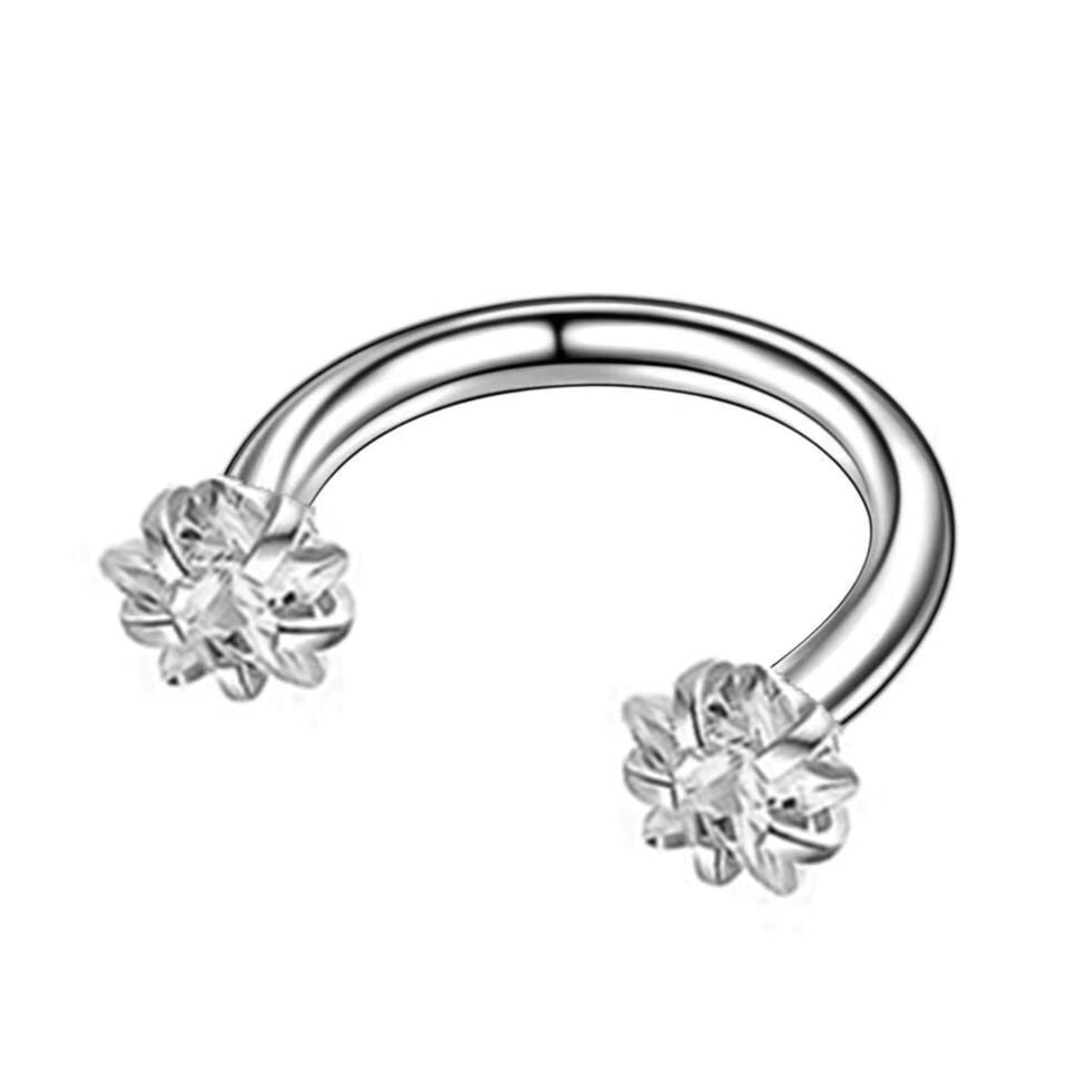 Yıldız Taşlı Çelik Yarım Halka Piercing, Tragus-Daith-Helix-Dudak-Septum