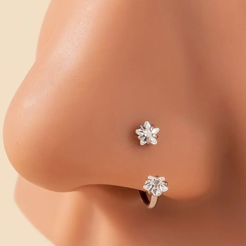 Yıldız Taşlı Çelik Yarım Halka Piercing, Tragus-Daith-Helix-Dudak-Septum