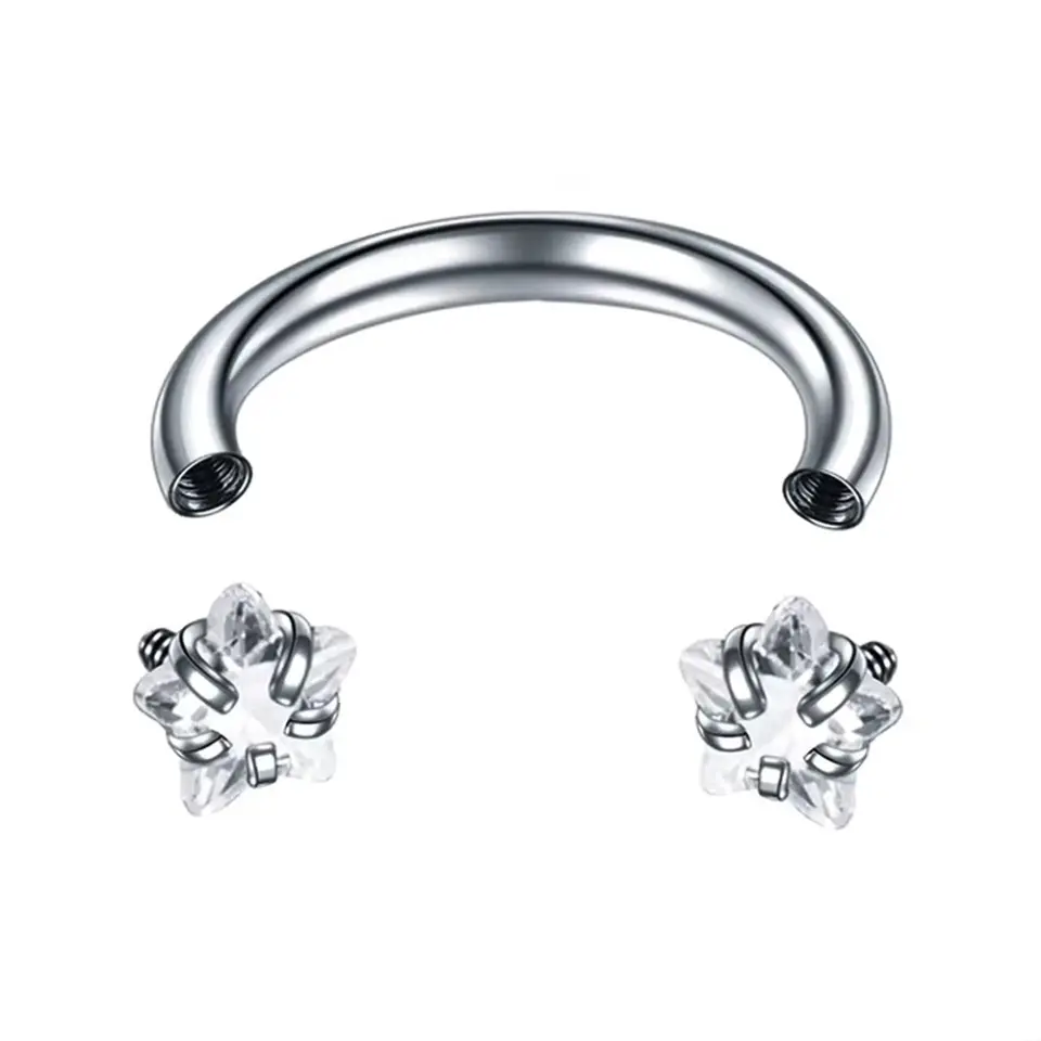 Helix ve tragus kullanımı için uygun paslanmaz gümüş yıldız taşlı dudak burun kıkırdak piercing