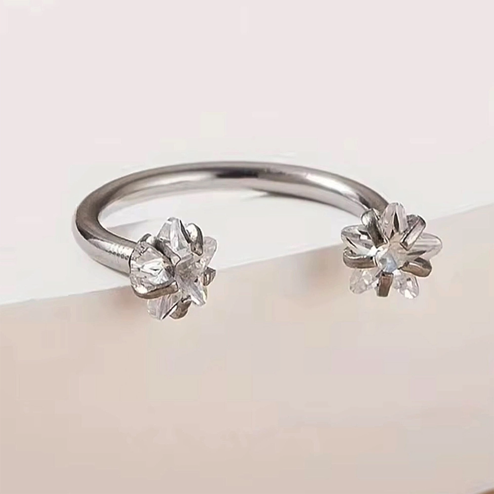 Gümüş renkli zirkon yıldız taşlı yarım halka tasarımı 316L cerrahi çelik dudak burun kıkırdak piercing