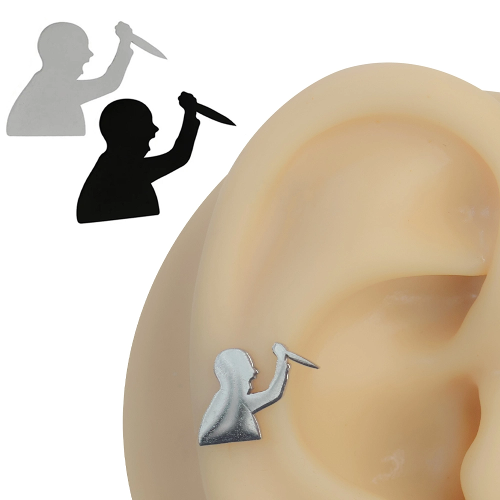 Kulak kıkırdağı üzerinde sergilenen 316L cerrahi çelik arkadan vidalı the psycho helix kıkırdak piercing