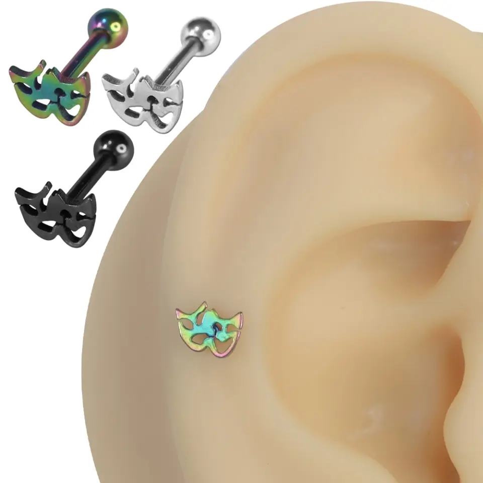 Kulak kıkırdağı üzerinde sergilenen 316L cerrahi çelik arkadan vidalı tiyatro helix kıkırdak piercing
