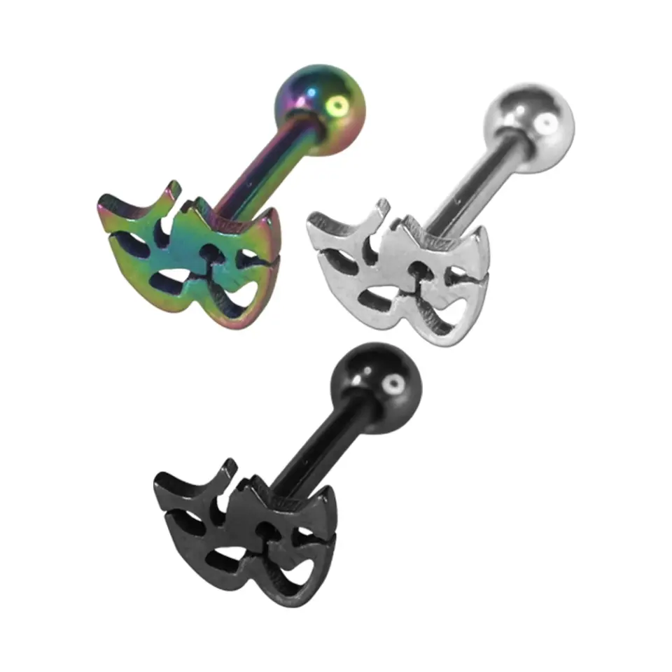 Gümüş siyah ve gökkuşağı renk seçenekli kararmayan 316L çelik tiyatro helix kıkırdak piercing modelleri
