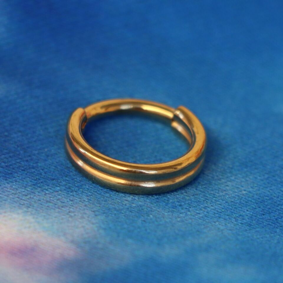 Twin Halo İkiz Hale - Altın Renk Menteşeli Clicker 316L Cerrahi Çelik Halka Septum Kıkırdak Piercing 6mm