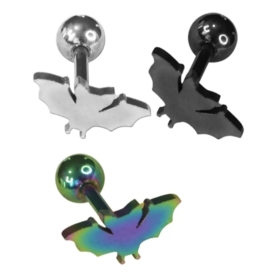 Gökkuşağı gümüş ve siyah renk seçenekli kararmayan 316L çelik helix kıkırdak piercing modelleri