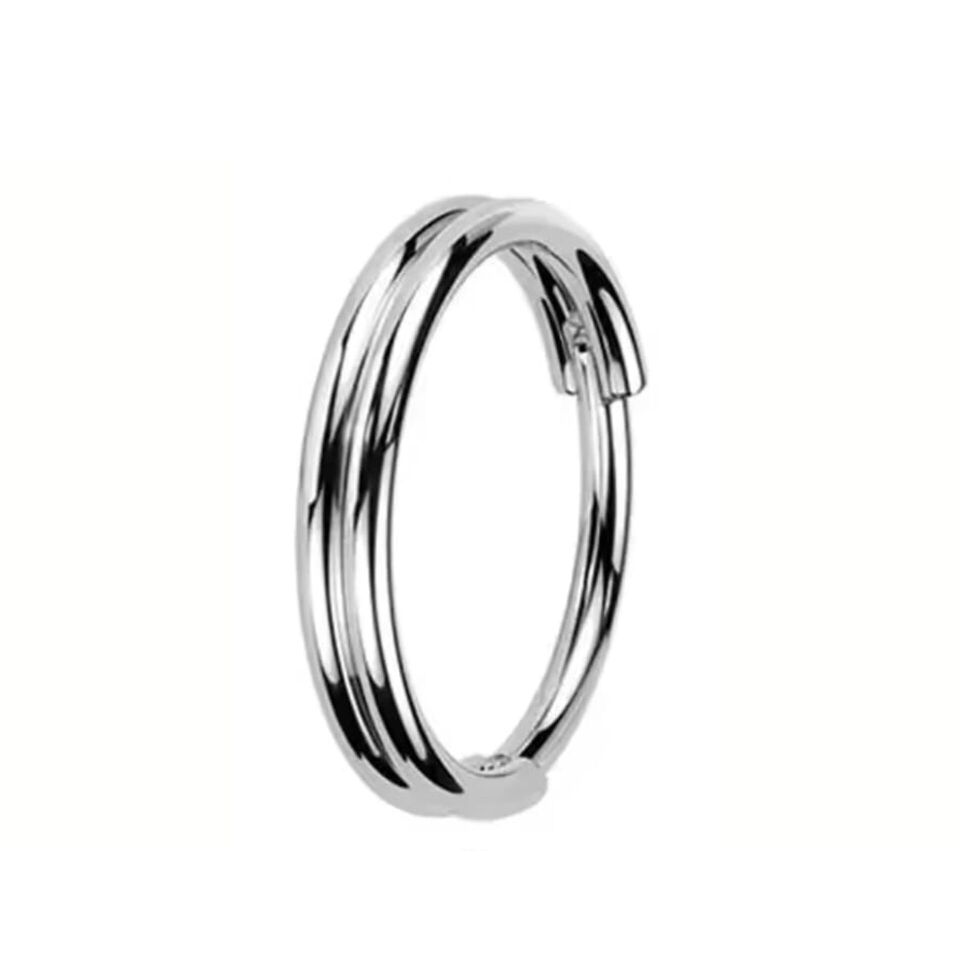 Twin Halo - İkiz Hale Gümüş Renk Menteşeli Clicker 316L Cerrahi Çelik Halka Septum Kıkırdak Piercing 10mm
