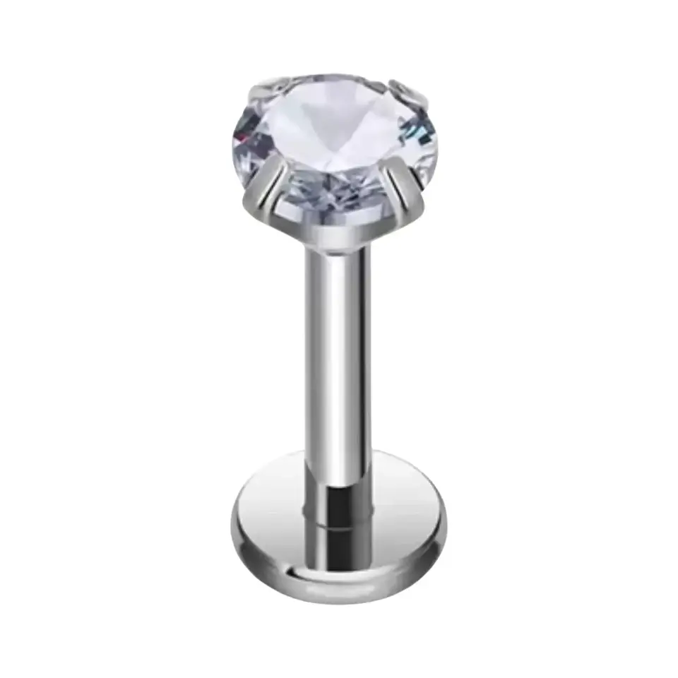 316L cerrahi çelik gümüş yuvarlak zirkon model burun dudak piercing