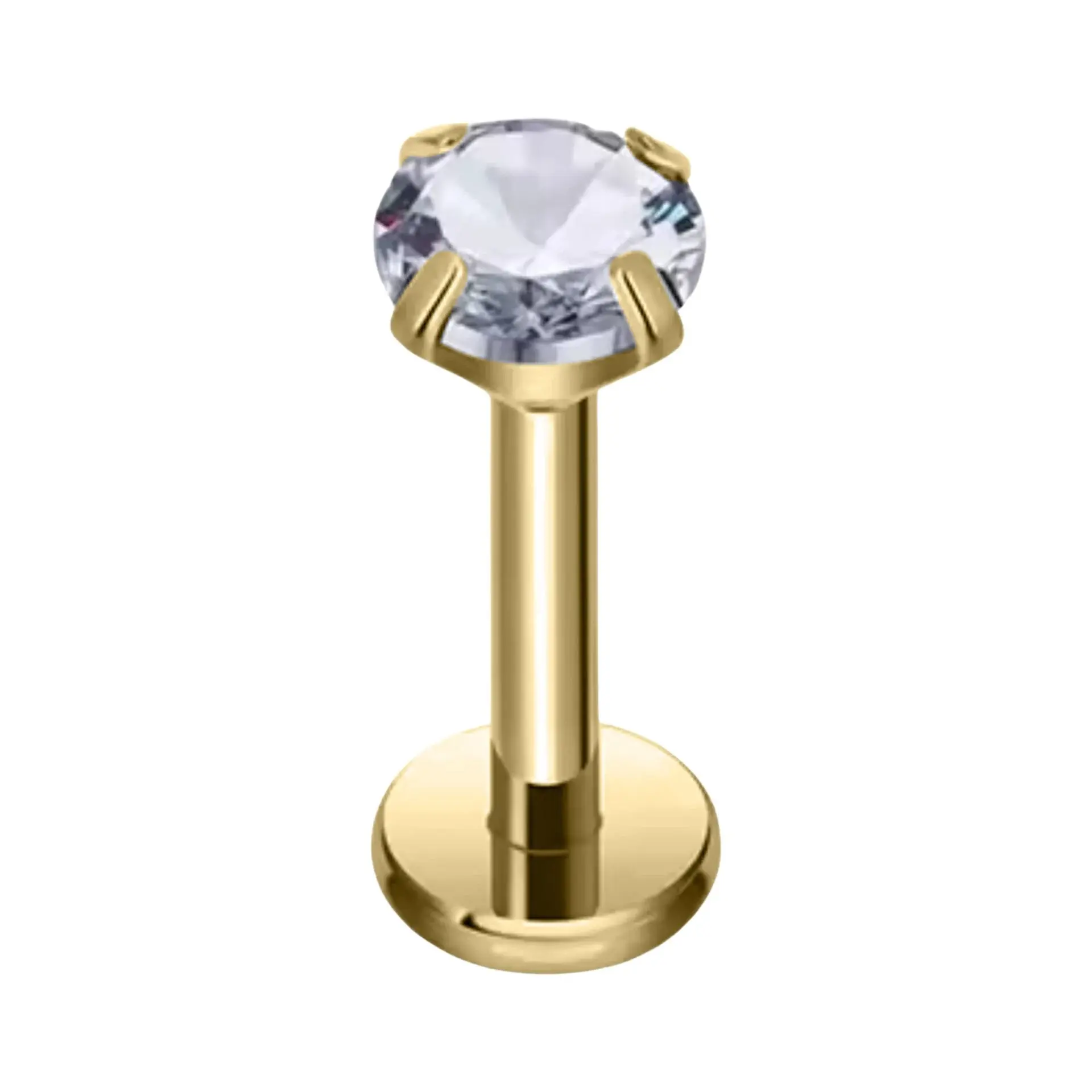 Altın rengi 3 mm yuvarlak zirkon taşlı dudak tragus burun kıkırdak piercing aksesuarı