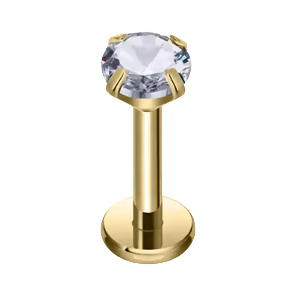 Altın rengi 3 mm yuvarlak zirkon taşlı dudak tragus burun kıkırdak piercing aksesuarı