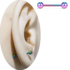 Toplu Gökkuşağı Çelik 1,2 mm Düz Bar Piercing, Tragus-Helix-Meme-Septum-Kıkırdak