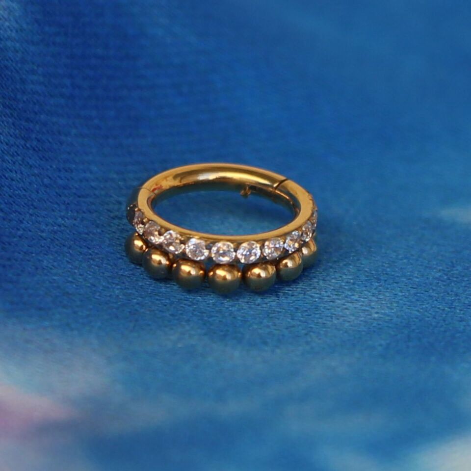 Golden Beads - Altın Boncuklar Menteşeli Clicker 316L Cerrahi Çelik Halka Septum Kıkırdak Piercing 8mm