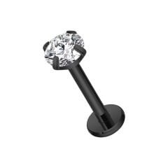 Tek Taş Siyah Çelik Labret Piercing, Tragus-Dudak-Helix-Kıkırdak