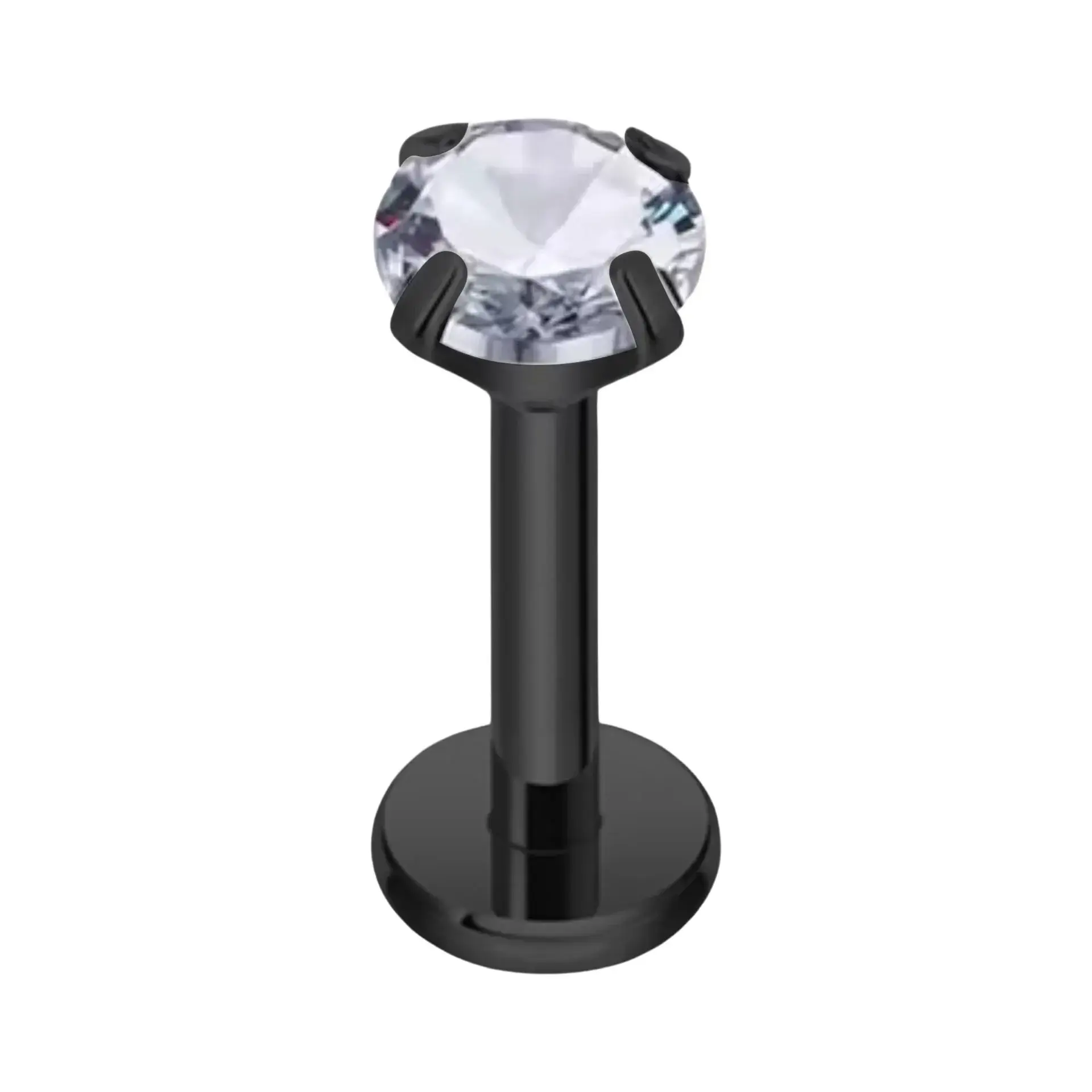 Siyah 3 mm yuvarlak zirkon taşlı dudak tragus burun kıkırdak piercing