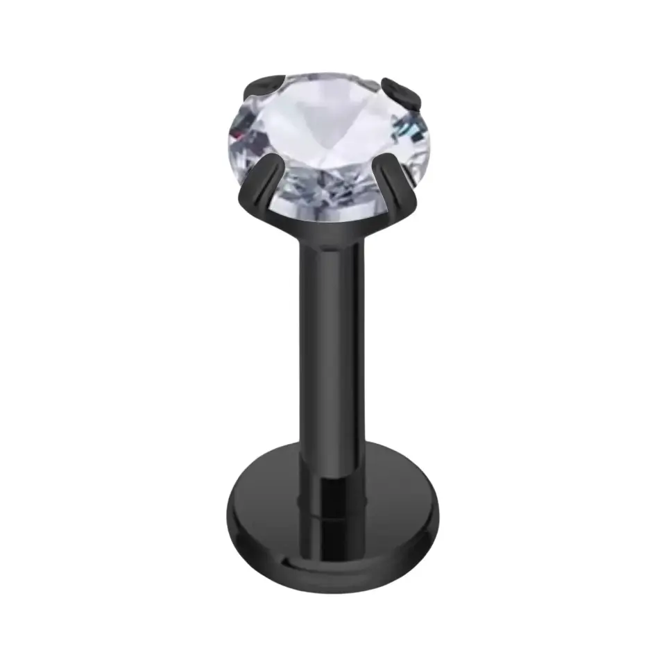 Siyah 3 mm yuvarlak zirkon taşlı dudak tragus burun kıkırdak piercing