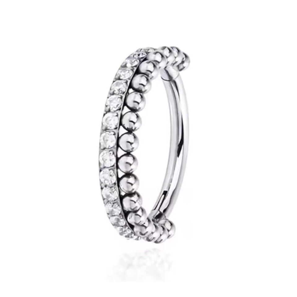 Diamond Bead Gümüş Renk Menteşeli Clicker 316L Cerrahi Çelik Halka Septum Kıkırdak Piercing 10mm