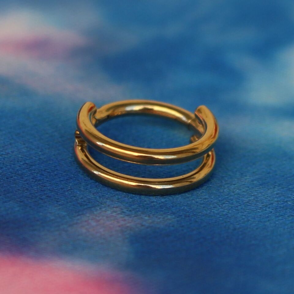 Faux Double İkili Görünüm Sarı Menteşeli Clicker 316L Cerrahi Çelik Halka Septum Kıkırdak Piercing 6mm