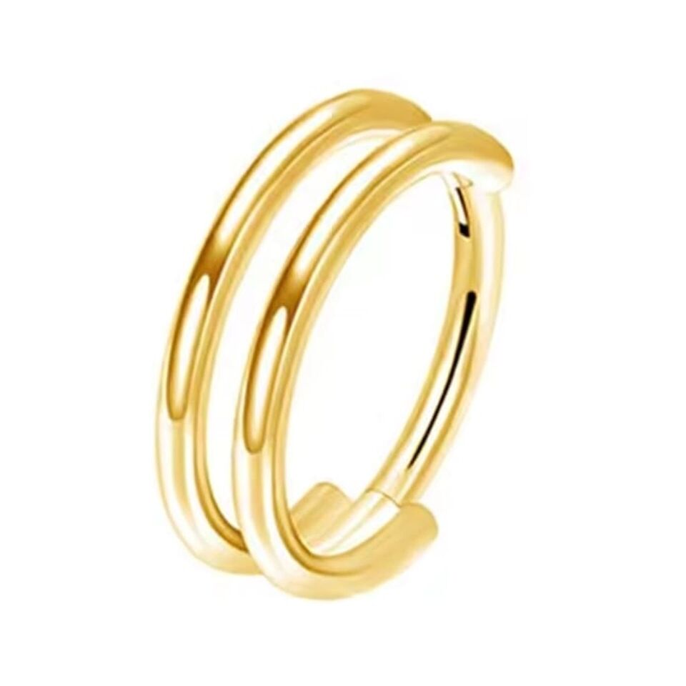 Faux Double İkili Görünüm Sarı Menteşeli Clicker 316L Cerrahi Çelik Halka Septum Kıkırdak Piercing 8mm