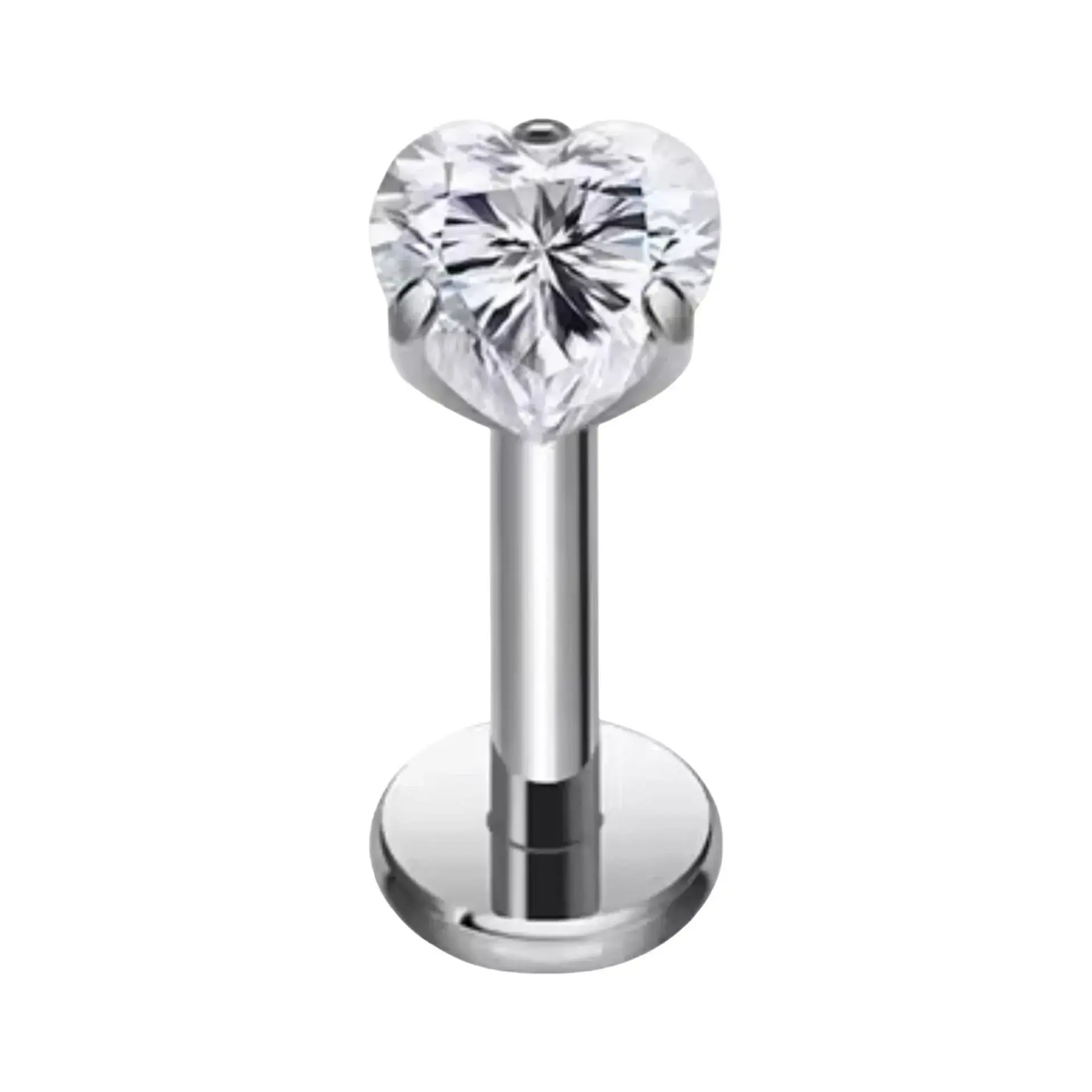 Gümüş renk 3 mm kalp zirkon taşlı dudak tragus burun kıkırdak piercing