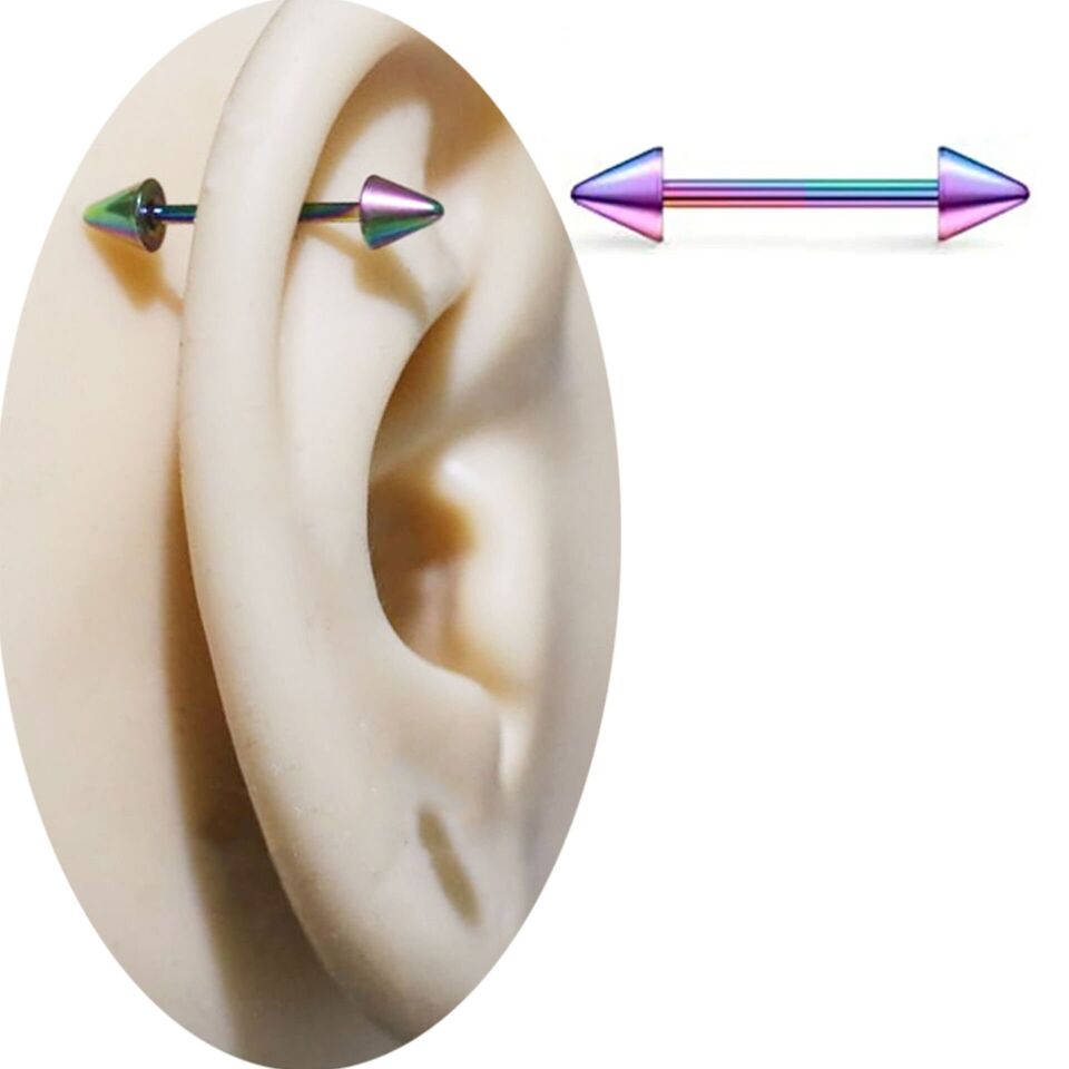 Spayk Gökkuşağı Çelik 1,2 mm Düz Bar Piercing, Tragus-Helix-Meme-Septum-Kıkırdak