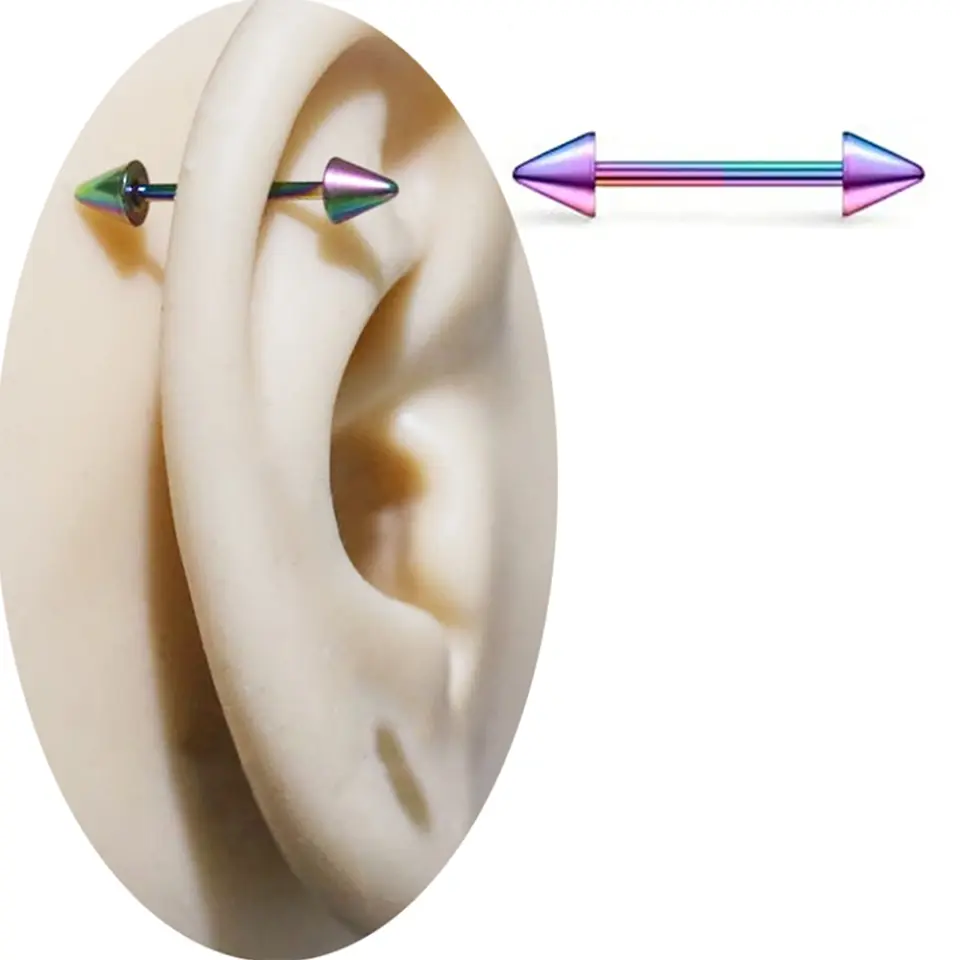 Spike Gökkuşağı Renkli 316L Cerrahi Çelik Düz Bar Meme Ucu Piercing
