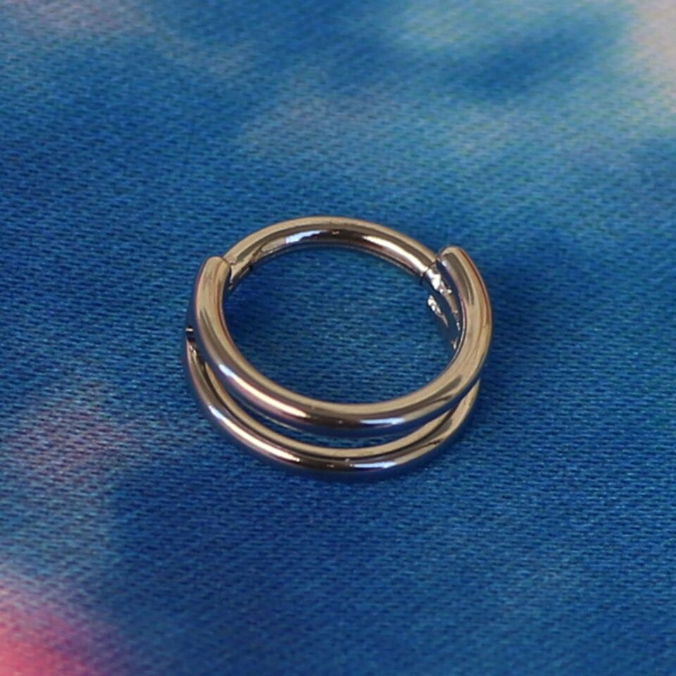 Faux Double İkili Görünüm Gümüş Menteşeli Clicker 316L Cerrahi Çelik Halka Septum Kıkırdak Piercing 10mm