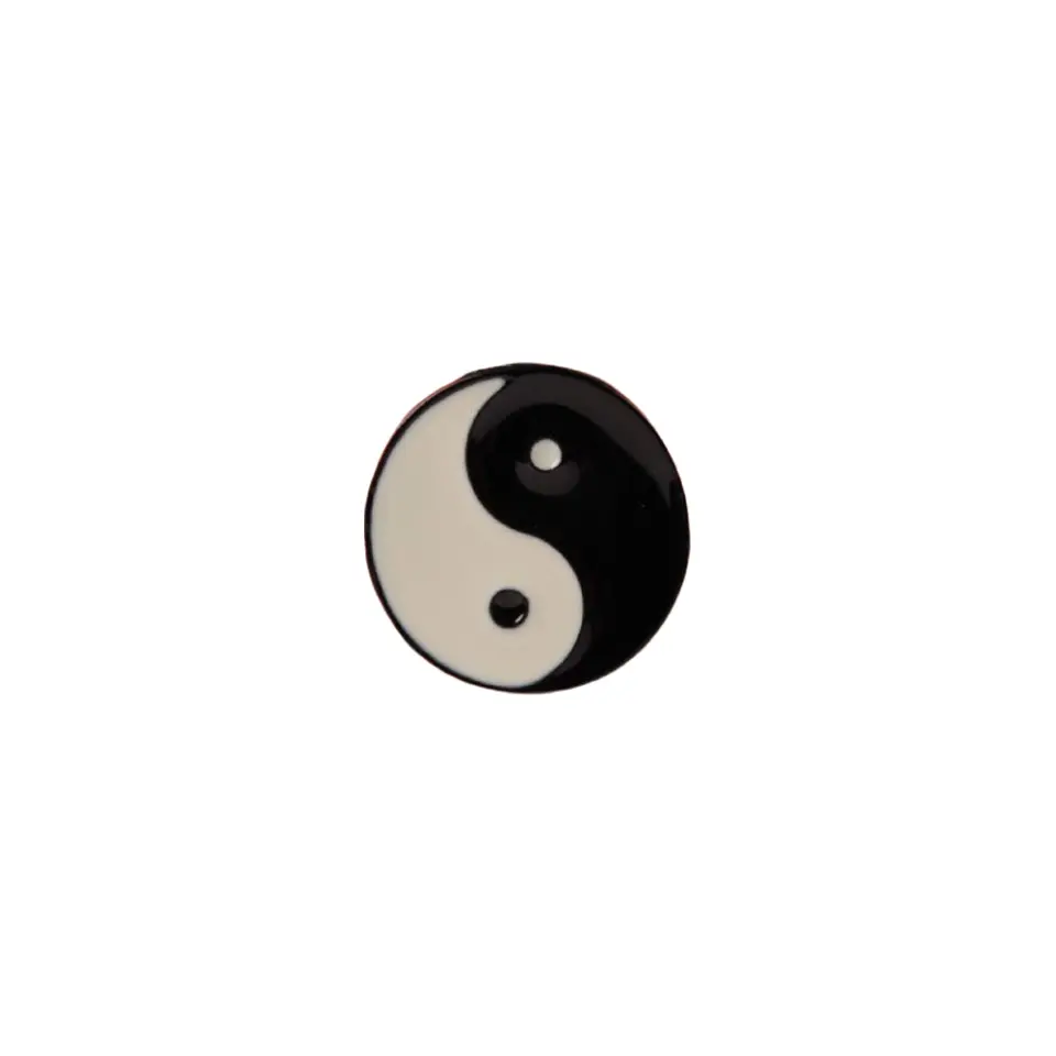 Siyah beyaz Yin Yang denge sembolü mineli rozet