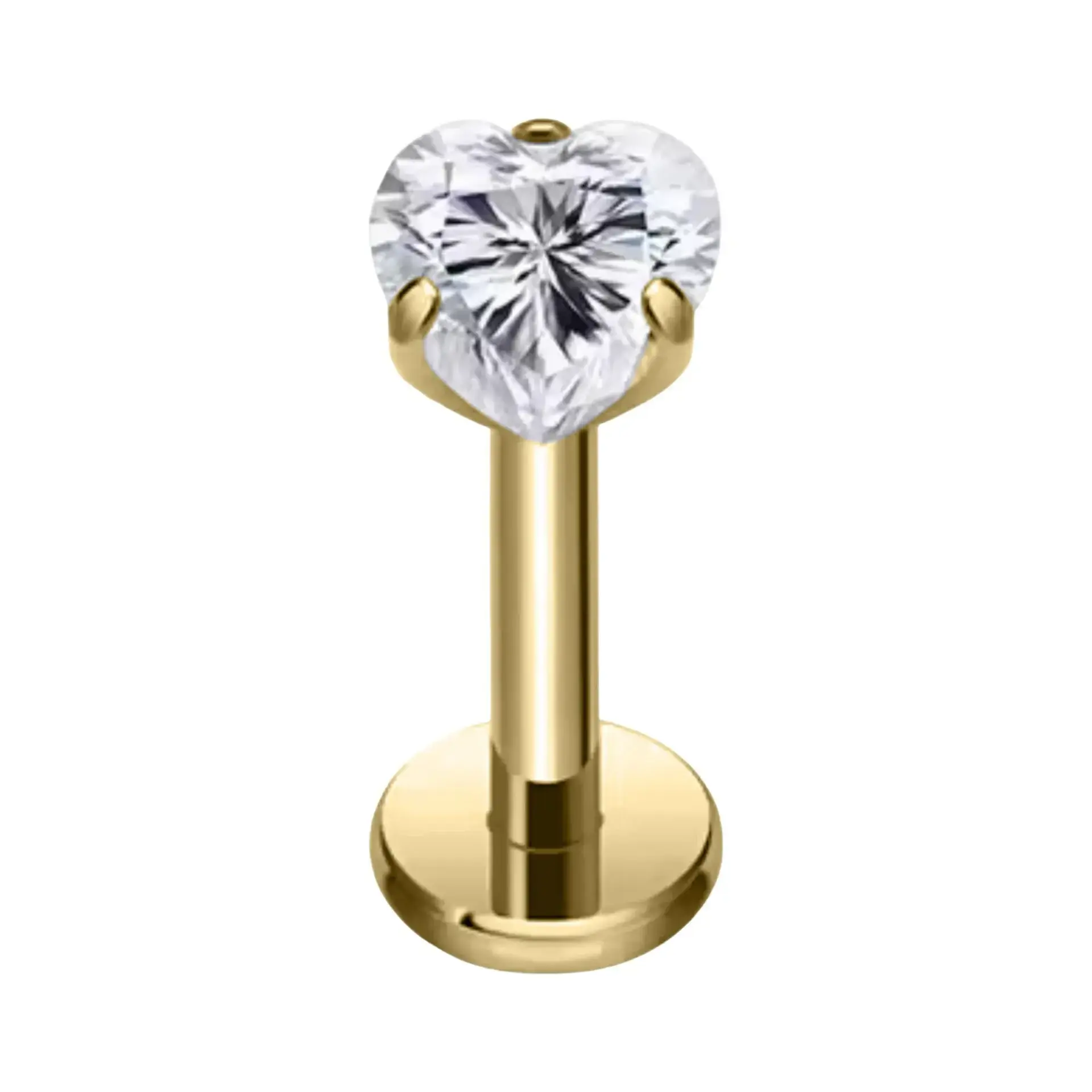 Altın rengi 3 mm kalp zirkon taşlı dudak tragus burun kıkırdak piercing aksesuarı