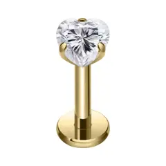 Altın rengi 3 mm kalp zirkon taşlı dudak tragus burun kıkırdak piercing aksesuarı